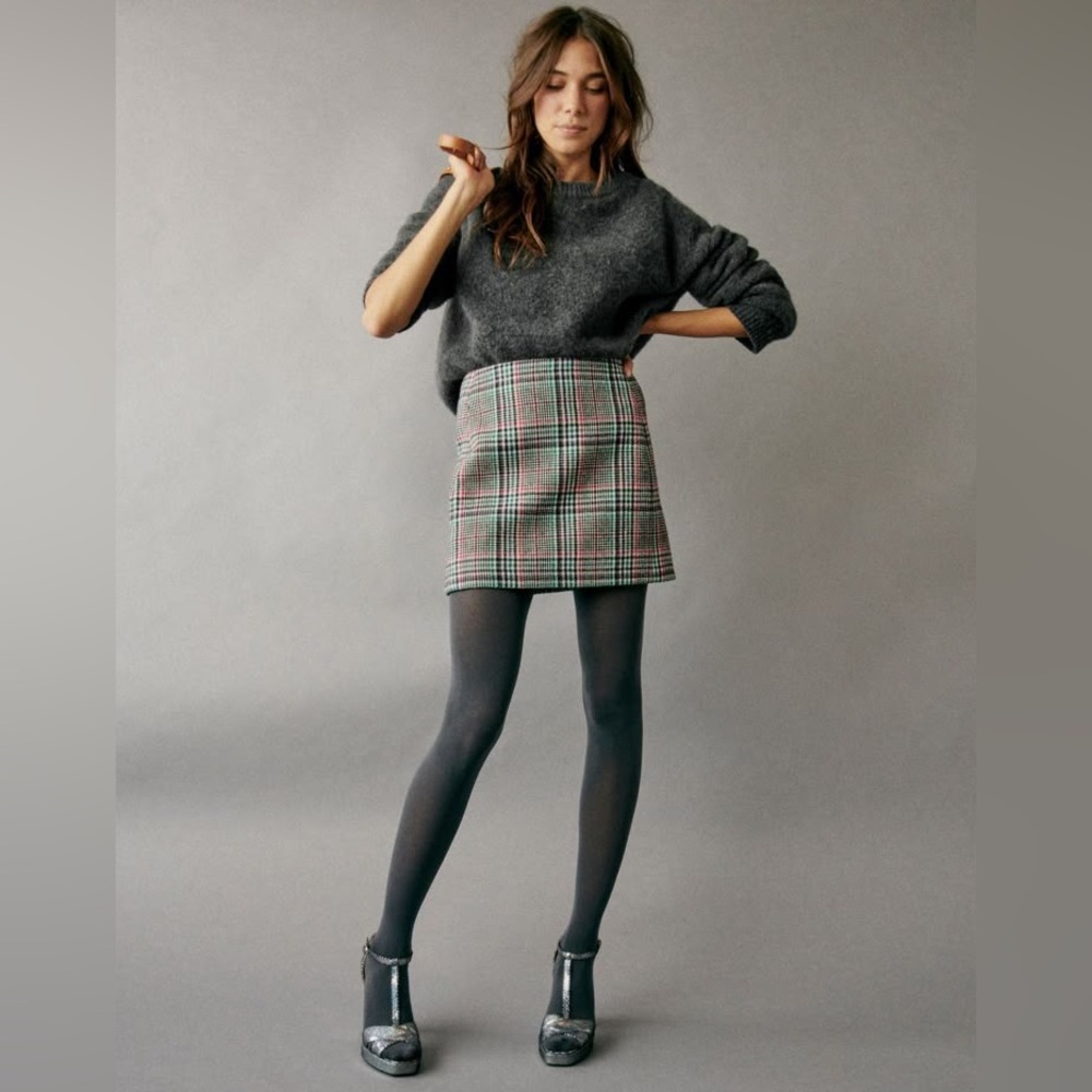 Sézane Malia Skirt Plaid Tartan Pink Black NWT 40/8